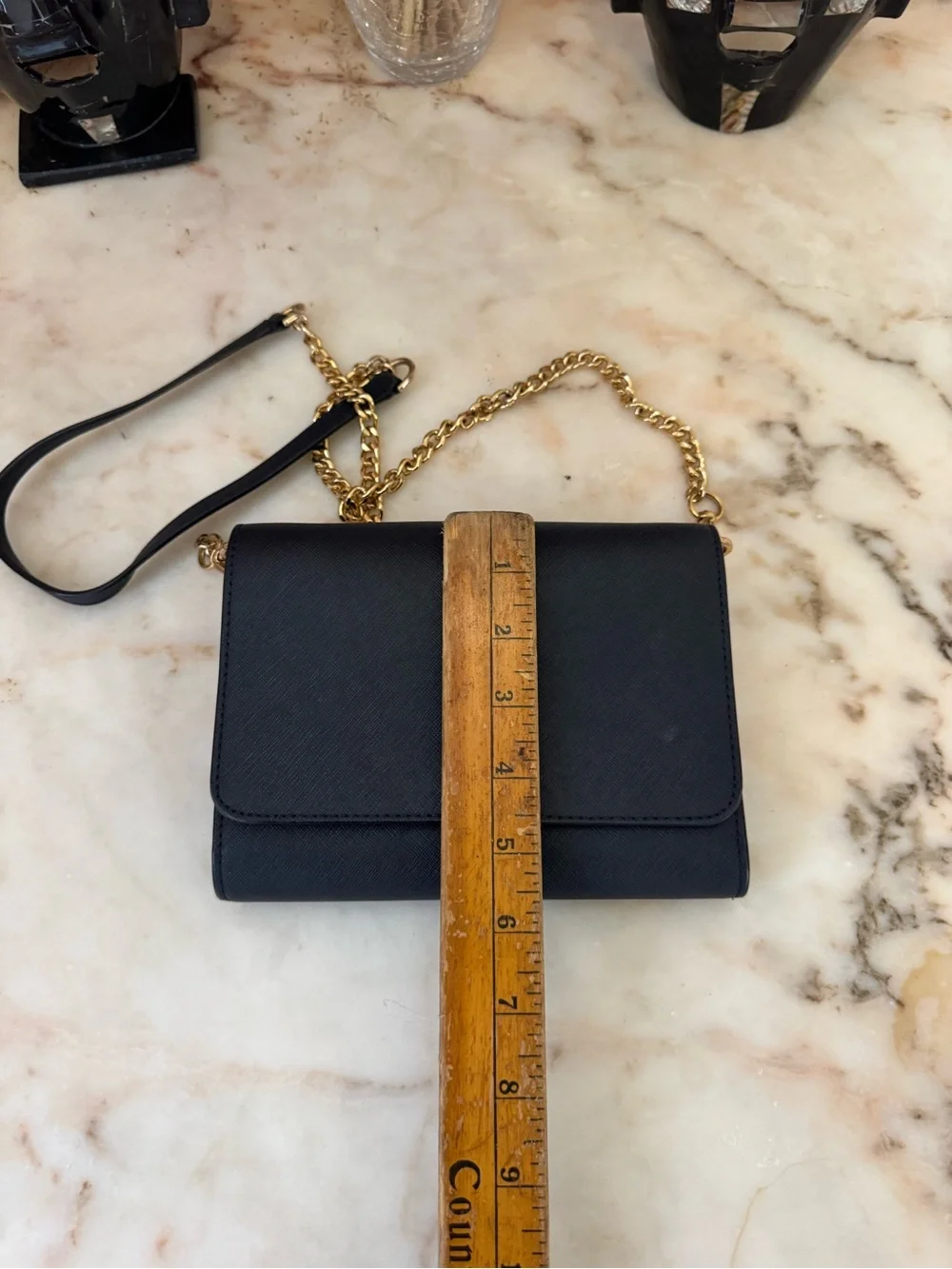 Tory Burch Navy Saffiano Leather Chain Wallet Crossbody Bag Gold Hardware
